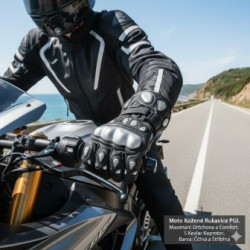 Kožené moto rukavice dlouhé 98 stříbrné