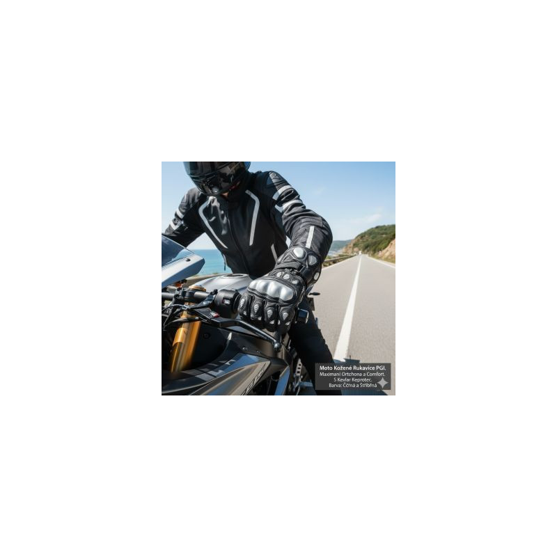 Kožené moto rukavice dlouhé 98 stříbrné Kožené moto rukavice dlouhé 98 stříbrné